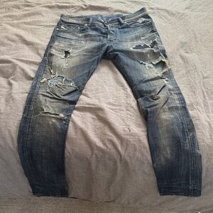 Diesel Men's Distressed Dark Blue Slim Straight Jeans